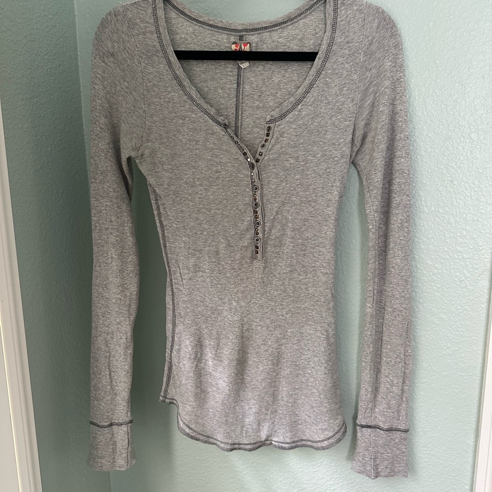 Free People Heather Gray Long Sleeve Top